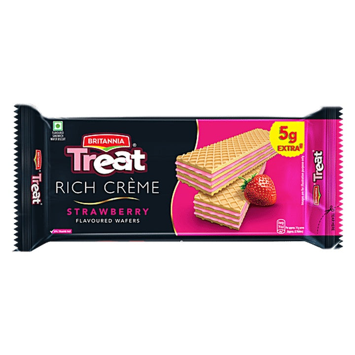Britannia Treat Rich Creme Strawberry Flavoured Wafer Biscuits (55 g)