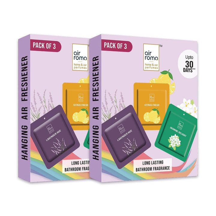 AIR ROMA Pocket Bathroom Air Freshener Pack of 6, Lavender, Citrus, Jasmine, Lasts up to 30 days, Germ Protection for for Bathroom, Toilet, Home & Office 1x6 Satches