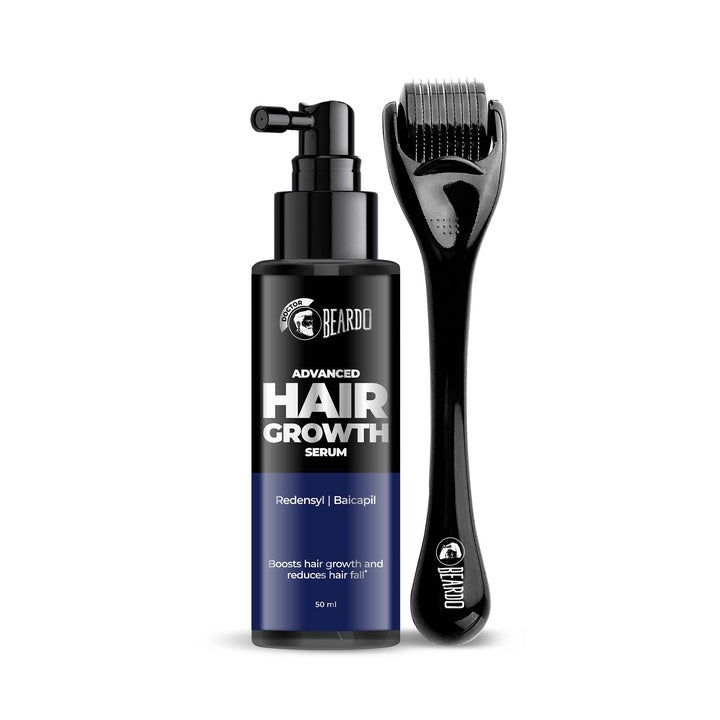Beardo Advanced Hair Growth Serum 50ml + Dermaroller for Men | Hair Fall Control, Hair Regrowth & Thickening | Scalp & Beard Growth Treatment Kit for Men