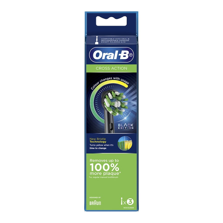 Oral-B Cross Action Electric Toothbrush Replacement Brush Heads, Black, 3 Count (Pack of 1)