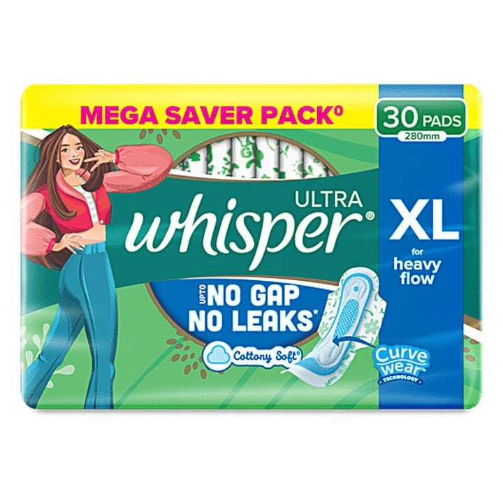 Whisper Ultra Upto No Gap No Leaks Sanitary Pads For Heavy Flow - xL (30 pcs)