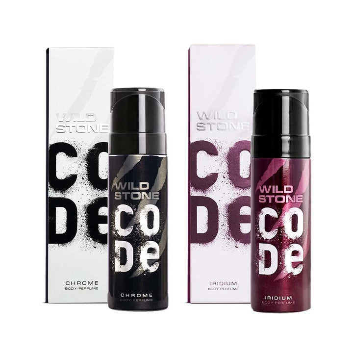 Wild Stone CODE Chrome and Iridium Body Perfume for Men, Pack of 2 (150ml each)|No Gas Deodorant|Long Lasting Body Spray