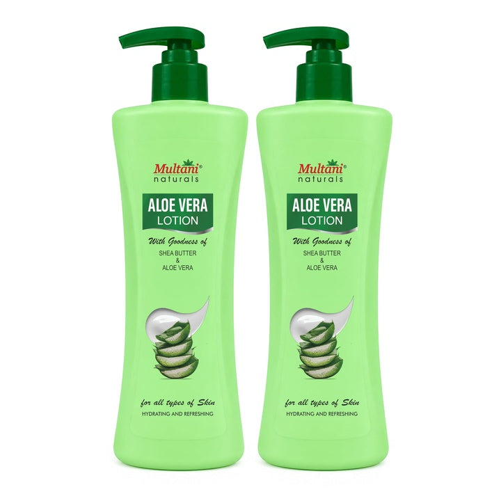 Multani Natural Aloe Vera Body Lotion (Pack of 2 (400ml each) | with Deep Moisture | Moisturizer For Normal, Dry, Combination & Sensitive Skin | Moisturising Body Lotion for Women & Men | Hydrating & Refreshing | Helps in Dryness Reduction & Softe...