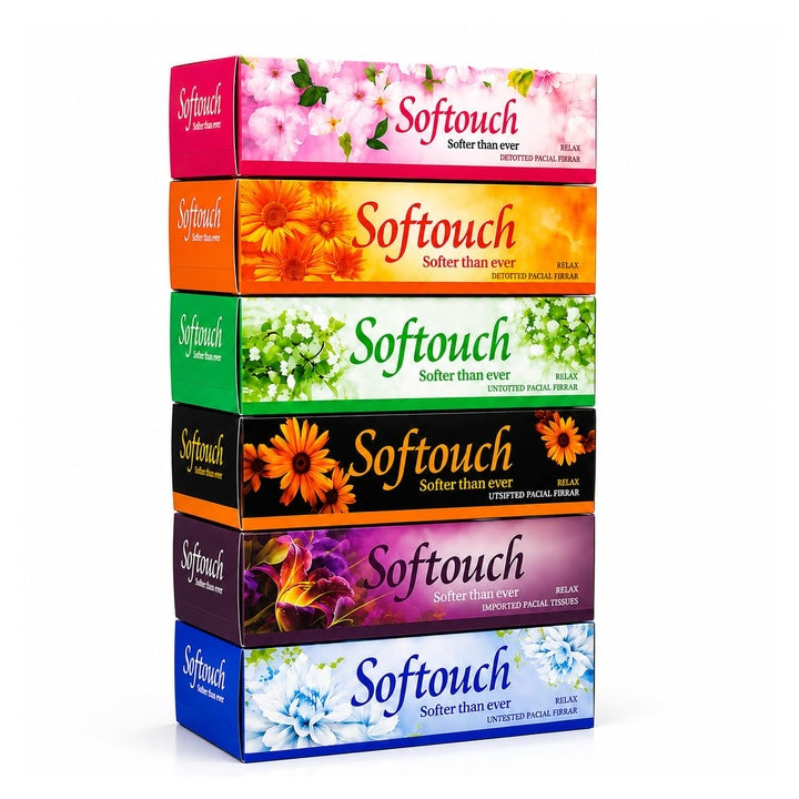 Softouch 2 Ply Facial Tissue Box 100 Pulls Each Pack (200 Sheets) Pack Of 6-600 Pulls Ultra Soft, Highly Absorbent & Skin Friendly Face Tissue Daily Use Tissue Paper (1200 sheets)