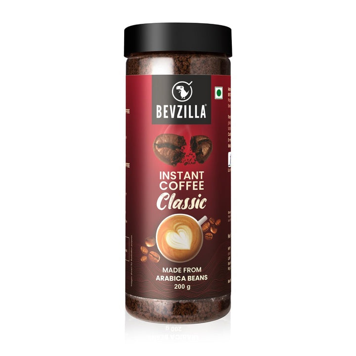 Bevzilla Classic Instant Coffee Powder Jar - 200g | Arabica Coffee | Best for Espresso, Latte & Cappucino | Hot & Cold Brews | Makes upto 100 Cups | No added preservatives