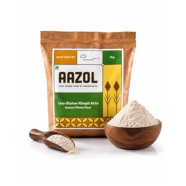 Aazol Khapli Atta: Emmer Wheat Flour - 2kg | Rich in Protein and Fibre | Good for Digestion |
