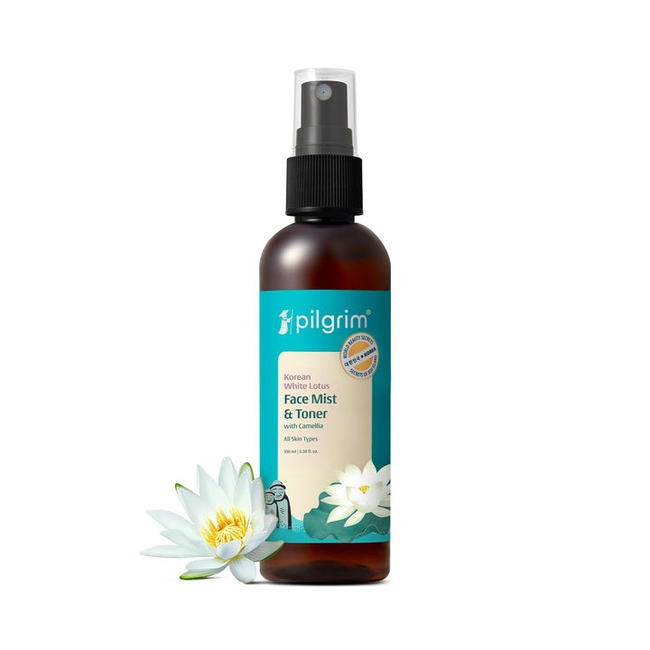 Pilgrim Korean Beauty White Lotus Refreshing Face Mist & Toner | Toner for glowing skin | Alcohol-Free Mist & toner for open pores Tightening | Korean skin care products | Women & Men | 100 ml