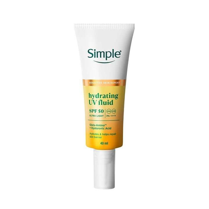Simple Hydrating UV Fluid |SPF 50 PA++++ | With Hyaluronic Acid & GlutaAmino Technology| Sunscreen for Dry Skin & Sensitive Skin | Ultra Lightweight & Non-Sticky | UVA UVB & Bluelight protection |40ml