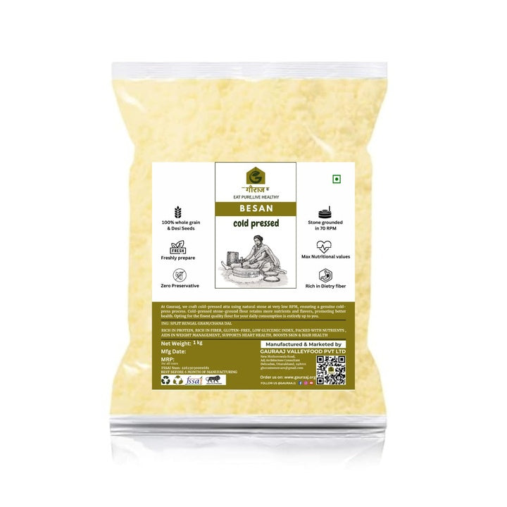 Gauraaj Premium Desi Besan - 1kg | 100% Natually Processed Flour | Stoneground Besan Atta | Gluten-Free Gram Flour | Ideal forCooking & Baking | No Preservatives & Additives