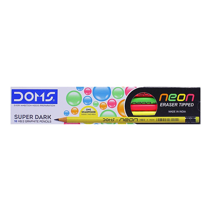 Doms Neon Rubber Tipped Pencil : 10 Pieces