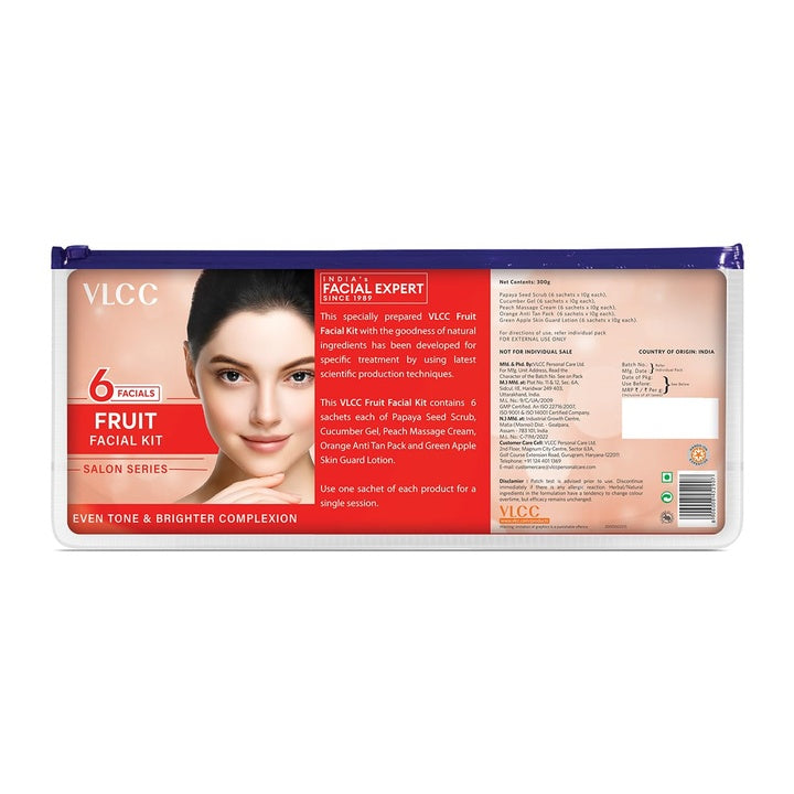 VLCC Salon Series Fruit Facial Kit - ( 6 Facials ) - 300g | At Home Fruit Facial | Tightens Skin, Lightens Dark Spots & Brightens Skin Tone | Papaya, Cucumber, Peach, Orange & Green Apple.