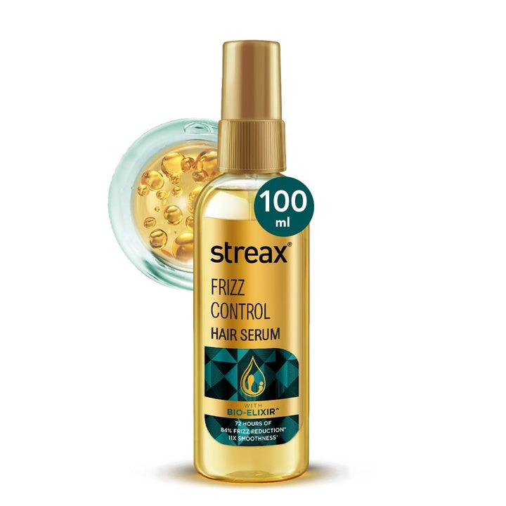 Streax Frizz Control Hair Serum for Dry Frizzy Hair- 100 ml, 72hrs Frizz Free Hair, For Women & Men, With Bio – Elixir, 84% Frizz Reduction & 11X smoothness
