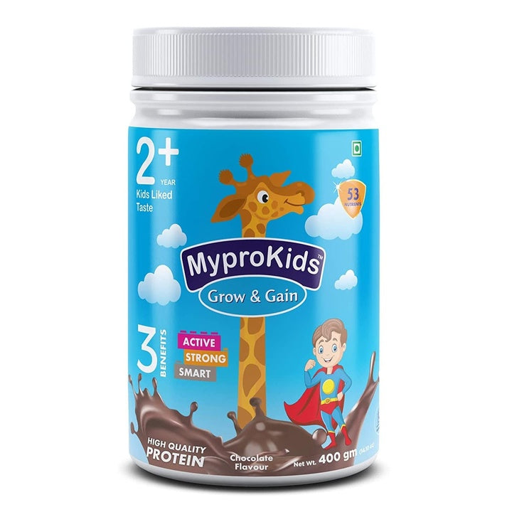 Mypro Sport Nutrition Protein Drink Powder Mypro Kids Grow And Gain (3 Benefits Active+ Strong+Smart For Kids) Drink Supplement Powder for Growing Children- 400 Gm