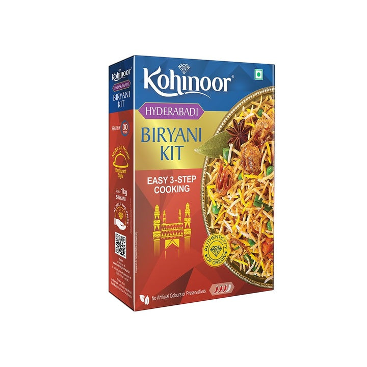 Kohinoor Basmati Biryani Kit Hyderabadi, 333g | Ready-to-Cook Authentic Biryani | Easy 3-Step Recipe (Weight May Vary)