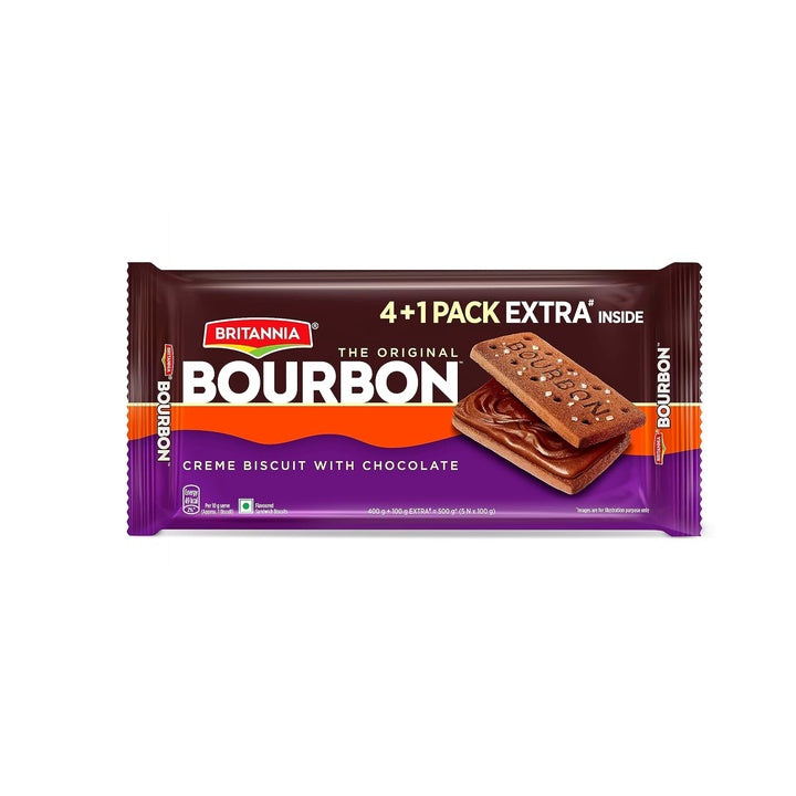 Britannia The Original Bourbon - Creme Biscuit with Chocolate | Buy 4 Get 1 Free | 500gm | Chocolatey Indulgence in every layer