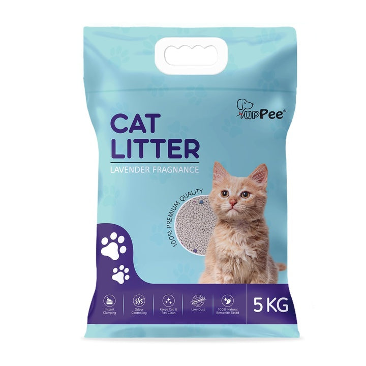 PUPPEE Premium 5 Kg Lavender Scented Cat Litter | Natural Bentonite Clay | Odour Control, Dust Free Scoopable, Instant Clumping, 100% Chemical Free