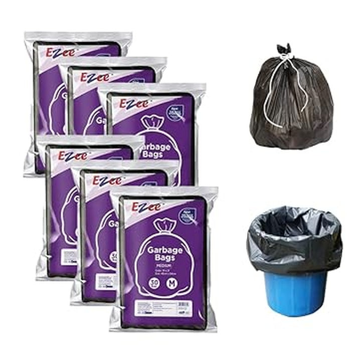 Ezee Flat Garbage Bags Medium Black 180 Pcs | 19 X 21 Inch | 30 Pcs x Pack of 6 | Dustbin Trash Bag