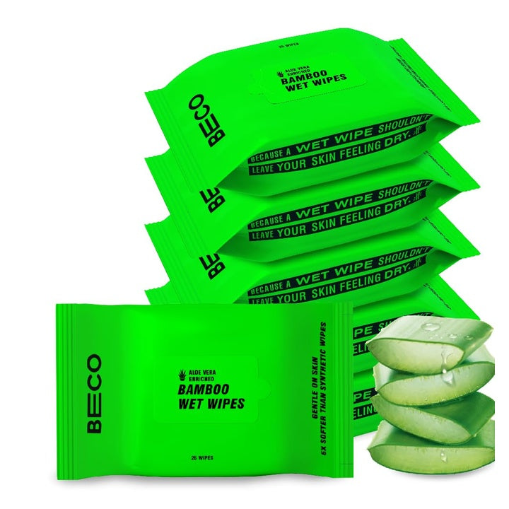 Beco Bamboo Aloe Vera Wet Wipes, 25 Pulls Each, Pack of 6, 100% Natural & Eco-Friendly