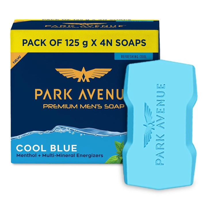 Park Avenue Premium Men’s Soaps for Bath – Cool Blue | 125g (Pack of 4) | Menthol & Mineral Energizer | Grade 1 Soap | For All Skin Types