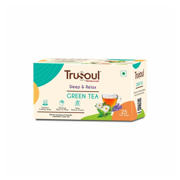 Baidyanath Natural Herbal Sleep and Relax Green Tea, Infused with Lavender and Chamomile, Promotes Sleep and Calms Mind with Benefits of a Relaxing Herbal Kadha (25 bags)