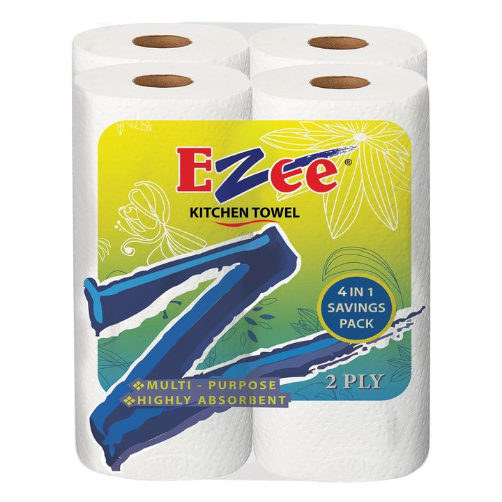 Ezee Kitchen Tissue Paper Roll, 4 Rolls (60 Pulls Per Roll, 240 Sheets), Soft & Highly Absorbent, 2-Ply Kitchen Towel for Cleaning, Wiping, Tissue Paper Roll for Spill Control, Kitchen Use (Pack of 1)