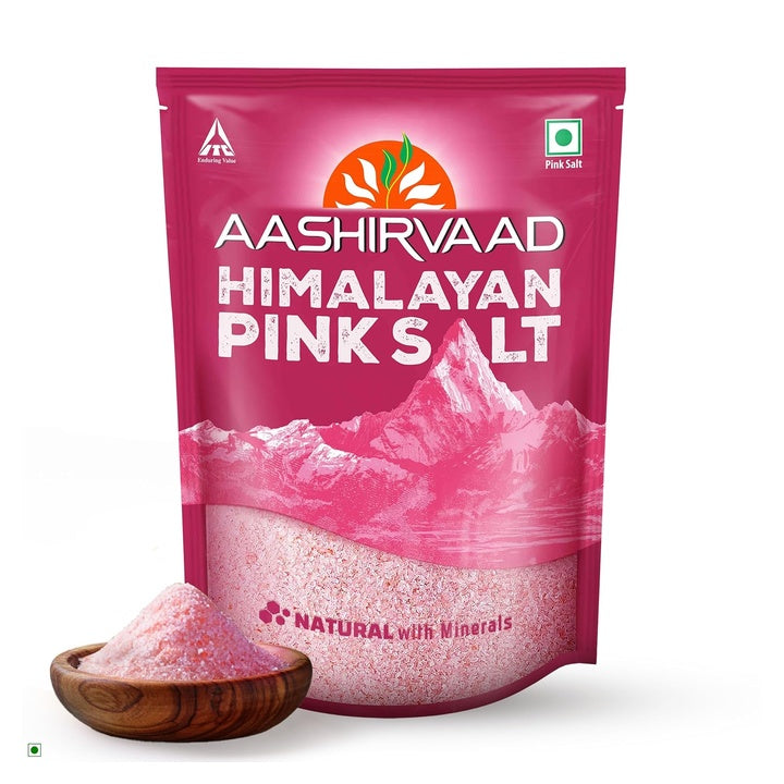 Aashirvaad Himalayan Pink Salt, 100% Natural Rock Salt Sourced from the Himalayan Ranges, Pure Sendha Namak with Minerals for Everyday Use, 1 Kg
