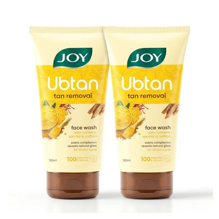 Joy Ubtan Tan Removal Face Wash 150ml x 2 | Detan Facewash | Removes Dirt & Blemishes for a Natural Glowing Skin | Enriched With Turmeric, Saffron & Sandalwood | Suitable for All Skin Types