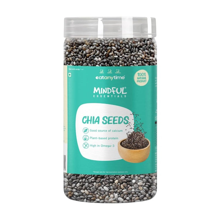 Eat Anytime Chia Seeds - 600 g | Source of Calcium, Fibre & Protein | High in Omega 3 | Seeds for Weight Management | Premium Raw Chia Seeds