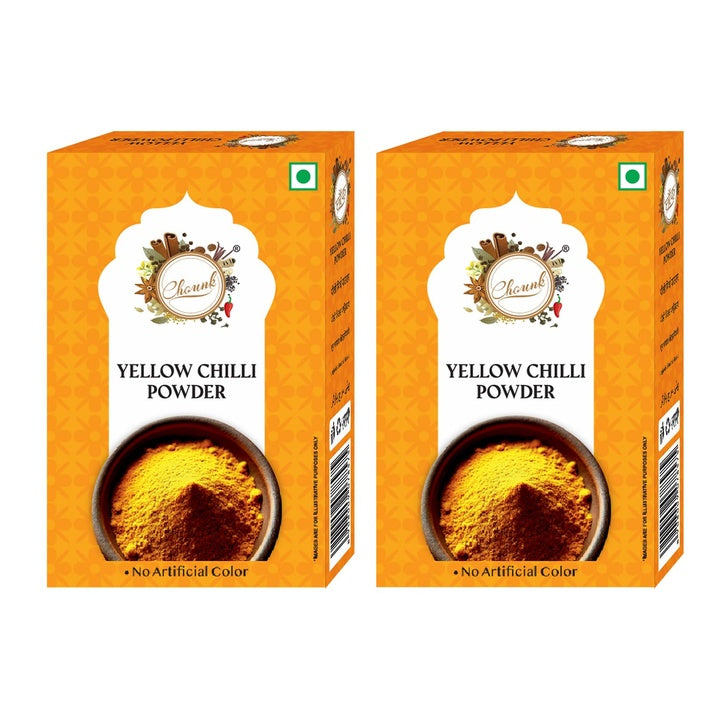 Chounk Yellow Mirch Powder - 200g (100g X 2) | Pure and Natural Peeli Mirchs Powder | Pili Mirch Masala with No Artificial Colors and No Preservatives Yellow Chilli Masala