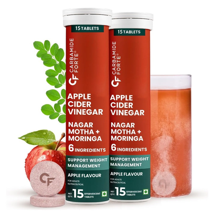 Carbamide Forte ACV Apple Cider Vinegar Tablets with Moringa & Cinnamon | 6% Acetic Acid May Help Support Weight Management | 30 ACV Effervescent Tablets (15 x 2)