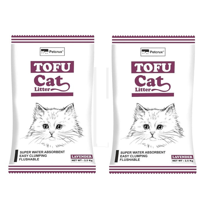 Petcrux Exclusive Organic Tofu Cat Litter 6 L = 2.5 Kg (Lavender, Pack of 2 - Total 5 Kg)