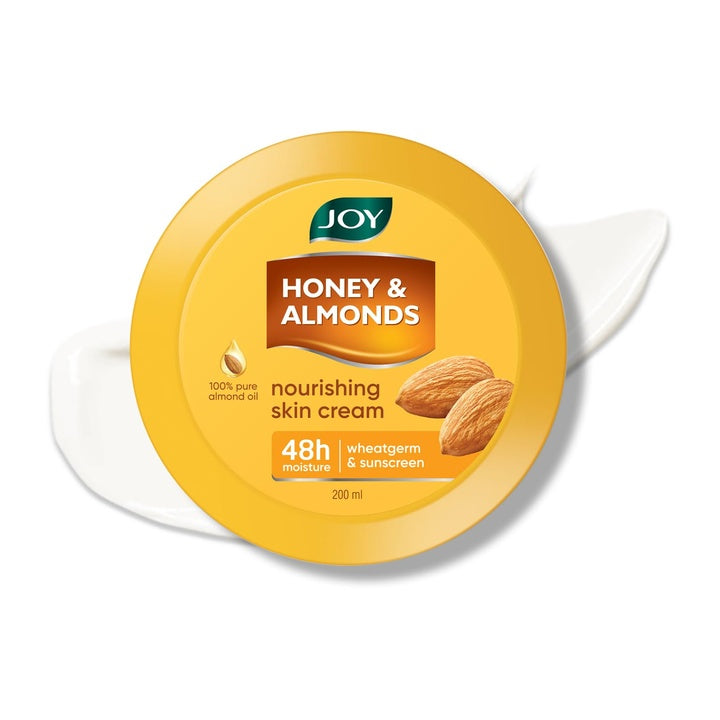 Joy Honey & Almonds Deep Nourishing Moisturizer for Dry Skin | Skin Cream for Face, Hands & Body | Contains Natural Sunscreen for Glowing Skin | Retains Natural Moisture Balance, 200ml