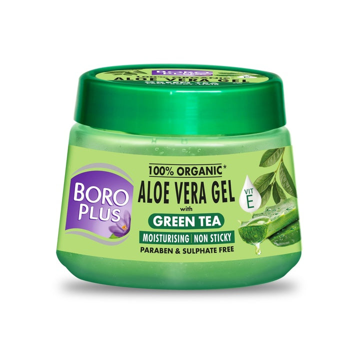 Boroplus Aloe Vera Gel With Green Tea 100% Organic For Skin & Hair, Rich In Vitamin E And Antiseptic Herbs For Smooth, Nourished And Moisturised Skin, 200Ml