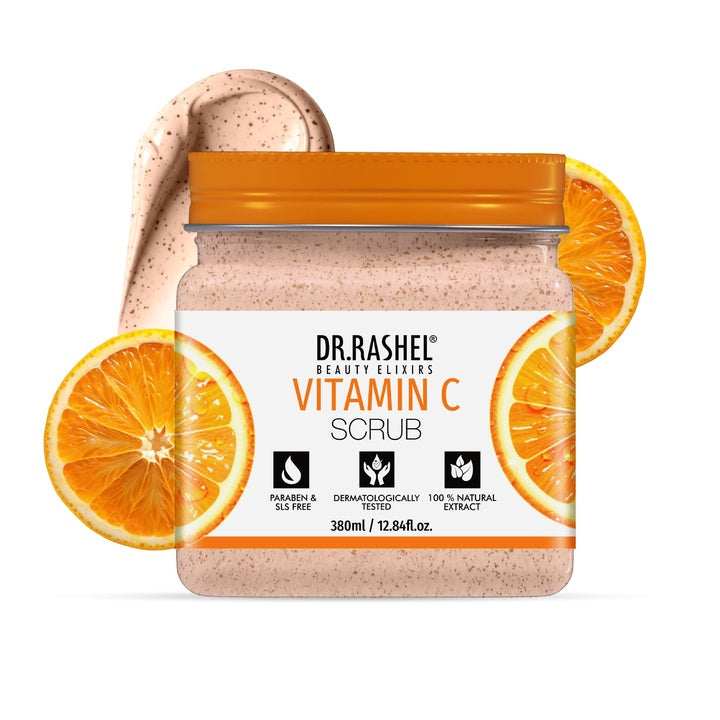 DR.RASHEL Beauty Elixirs Vitamin C Scrub For Face & Body scrub For Deep Exfoliation, Dead Skin Remover, Tan Removal, Blackhead Remover for Men & Women 380ml