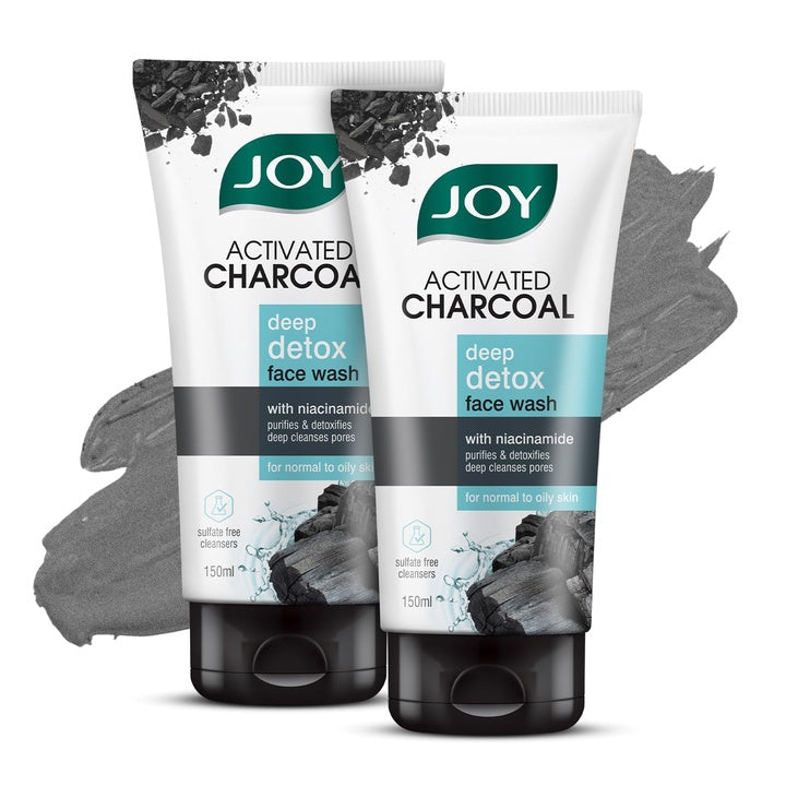 Joy Activated Charcoal Face Wash for Oily Skin 150ml x 2 | Controls Oil & Removes Dirt & Blackheads | Fights Pollution, Reduces Acne & Pimples For a Clearer & Smoother Skin