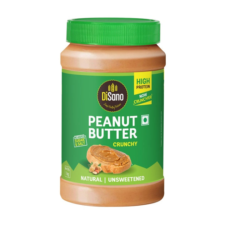 DiSano Natural Peanut Butter Crunchy 1kg, Unsweetened, High Protein Peanut Butter with No Added Sugar or Salt, Nut Butter Spread, 100% Roasted Peanuts