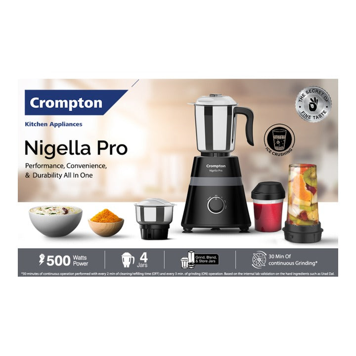 Crompton Nigella PRO 500 W 4 Jar Mixer Grinder (Black) : 1 Unit