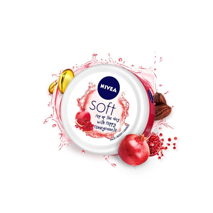 NIVEA Soft Light Moisturizer 200ml | Peppy Pomegranate | For Face, Hand & Body, Instant Hydration | Non-Greasy Cream | With Vitamin E & Jojoba Oil | All Skin Types