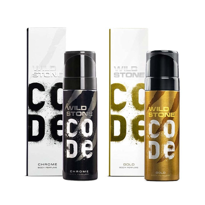 Wild Stone CODE Gold and Chrome Body Perfume for Men, Pack of 2 (150ml each)|No Gas Deodorant|Long Lasting Body Spray