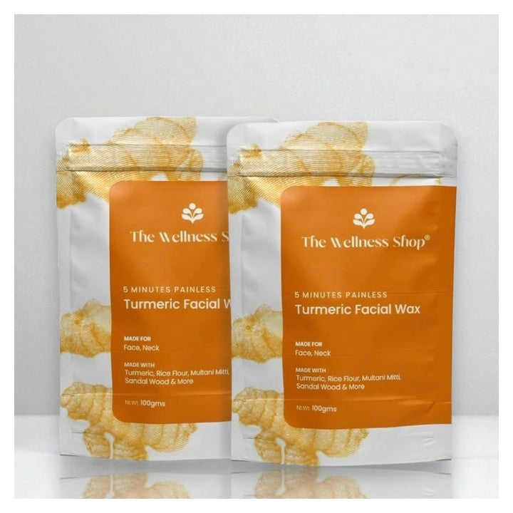 The Wellness Shop Turmeric Facial Wax Powder- 100g | 5 Minute Painless Solution | Face Hair Removal Waxing Powder | No Skin Irritation & Rashes | Enhanced Skin Tone | Easy to Use at Home | 2 Pieces