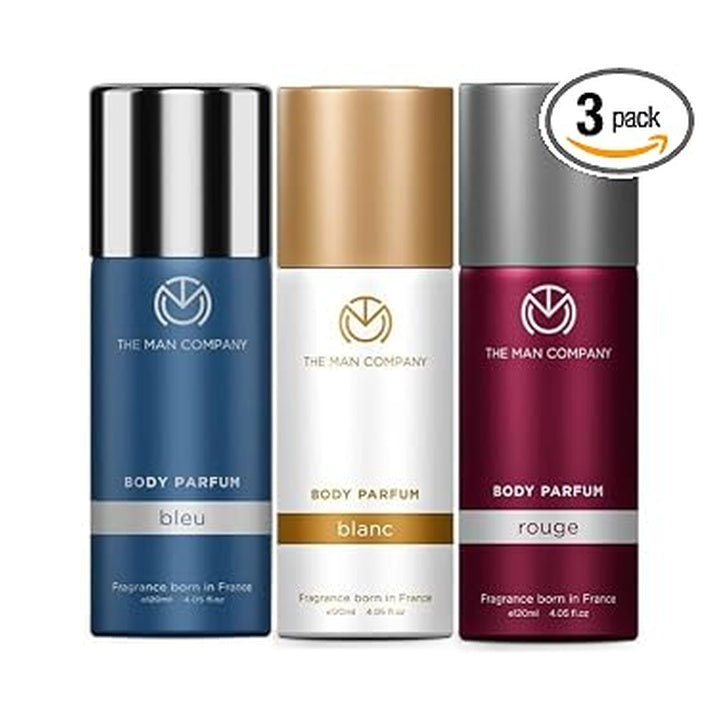 The Man Company Trio Body Perfume for Men | Blanc, Bleu, Rouge Deodorant Set | Premium Long Lasting Fragrance | Anniversary Deodorant gift set | Fresh scent for daily office wear | Valentine Gift Set for Husband, Boyfriend - (120ml*3)