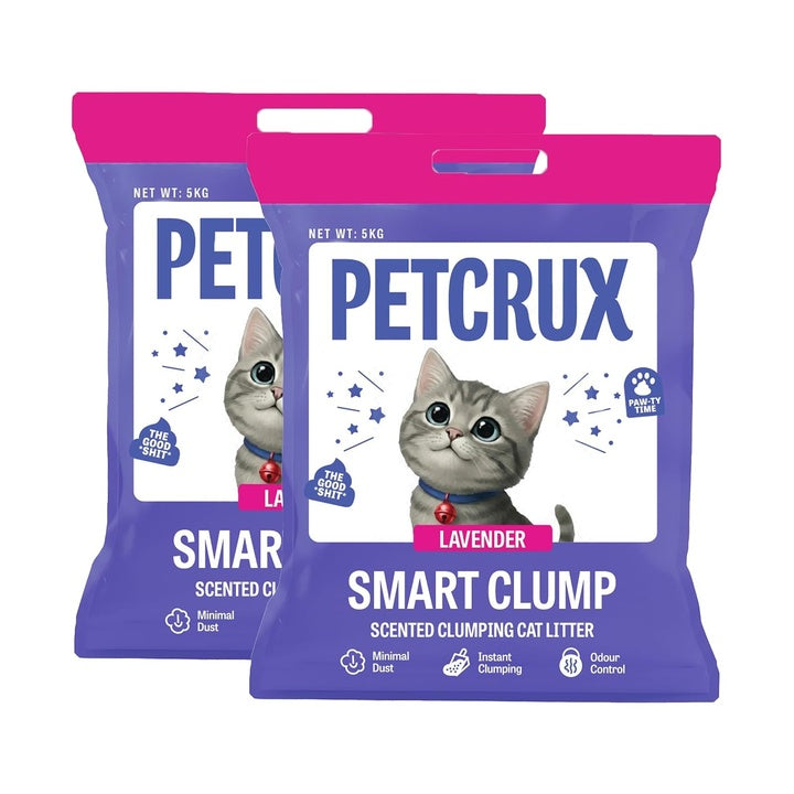 PetCrux Smart Clump Cat Litter 10kg, 2 Packs of 5kg, Lavender & Lemon Scented, 100% Natural Bentonite Clay, 99% Dust-Free, Rapid Clumping & Odour Lock, All Breeds