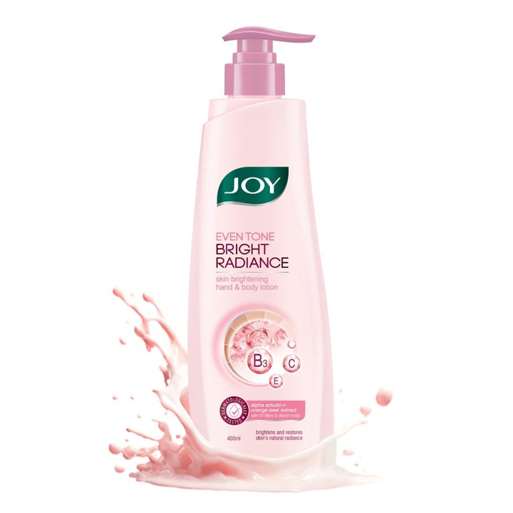 Joy Even Tone Bright Radiance Brightening Summer Body Lotion 400ml | With Niacinamide & Alpha Arbutin | Removes Tan, Dark Spots & Restores Natural Glow | Lightweight, Non Sticky & Non Greasy
