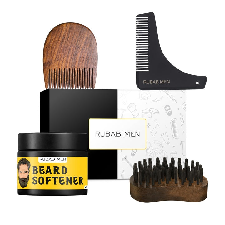 RUBAB MEN Beard Styling Kit of 4| Beard Brush + Softener + Shaper + Comb