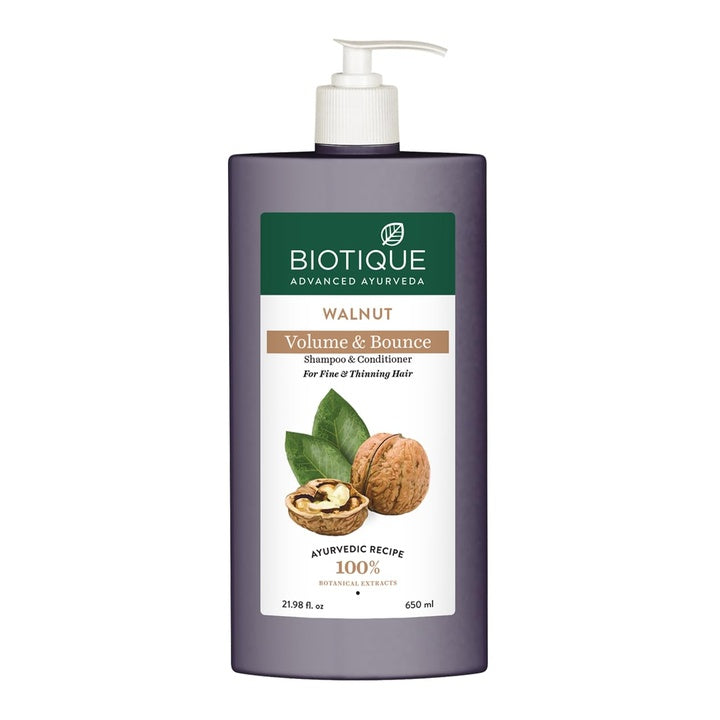 Biotique Bio Walnut Volume and Bounce Shampoo and Conditioner | For Fine and Thinning Hair| Volumizing Shampoo for Thin Hair |100% Botanical Extracts |650ml