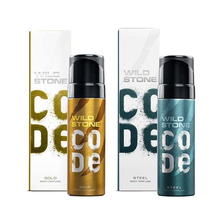 Wild Stone CODE Gold and Steel Body Perfume for Men, Pack of 2 (150ml each)|No Gas Deodorant|Long Lasting Body Spray