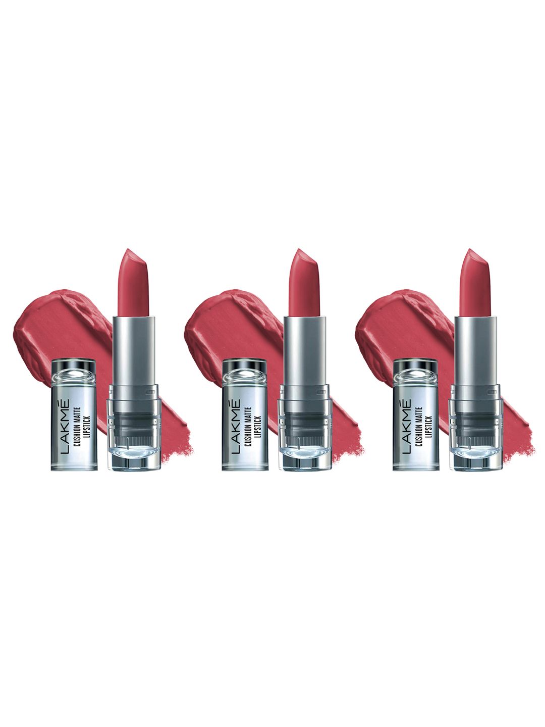 Lakme Set of 3 Cushion Matte Long Lasting Lipstick With French Rose Oil Ext - Mauve Spice