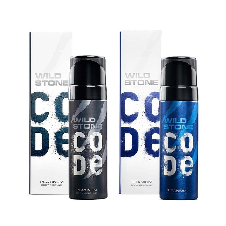 Wild Stone Code Platinum & Titanium No Gas Body Perfume Spray Combo for Men,Pack of 2 (120ml each)