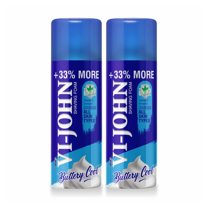 VI - JOHN Shaving Foam For Men,All Skin Type Shaving Foam With Goodness Of Nature,Tea Tree Oil,Vitamin E Enriched&Anti-Bacterial Formula(400Gm Each-Pack Of 2)