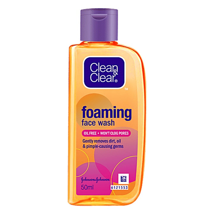 Clean & Clear Foaming Face Wash - Oil-Free, Wont Clog Pores, Removes Oil & 99.8% Pimple Causing Germs (50 ml)